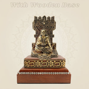 Brass Raghavendra Swamy Idol 4″ on Square Wood Base - Luxeartisanship