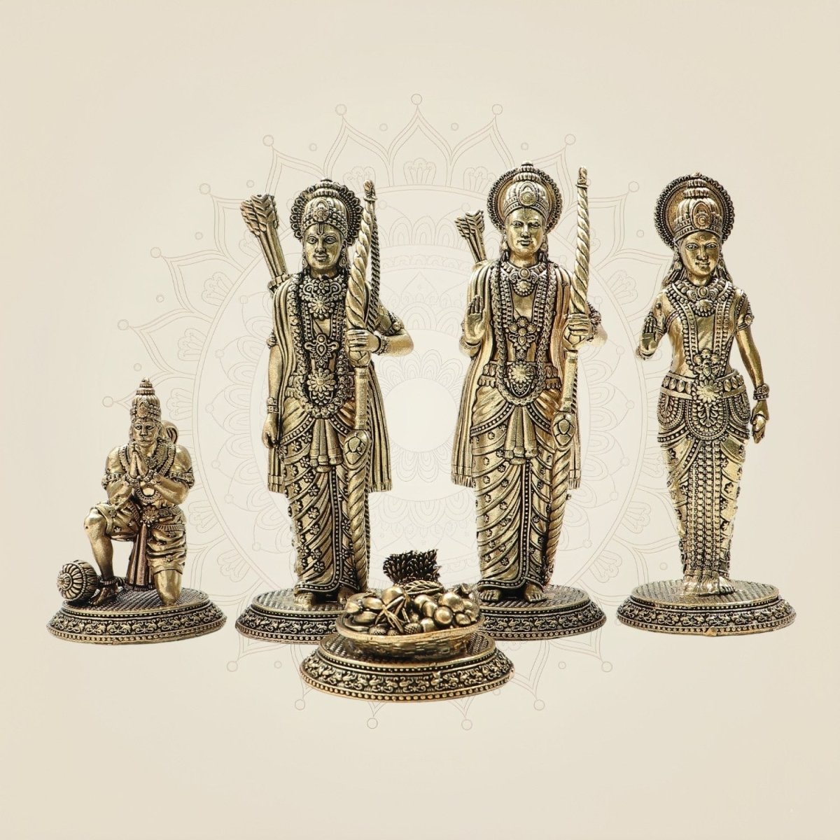 Brass Ram Darbar Idol 7" with Lord Rama, Sita, Lakshman & Hanuman - Luxeartisanship