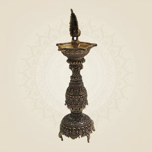 Brass Samai Diya with Peacock 12"– Classic Deepam - Luxeartisanship