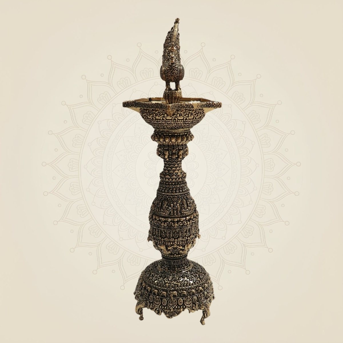 Brass Samai Diya with Peacock 12"– Classic Deepam - Luxeartisanship