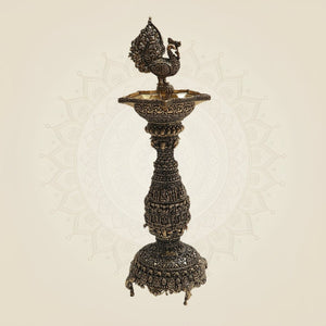 Brass Samai Diya with Peacock 12"– Classic Deepam - Luxeartisanship