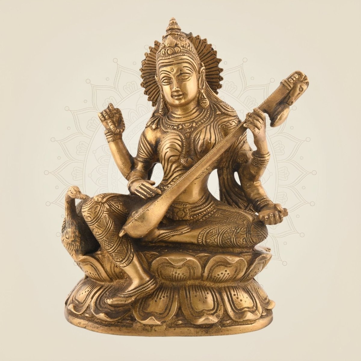 Brass Saraswati Idol with Veena 9"