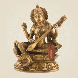 Brass Saraswati Idol with Veena 9"