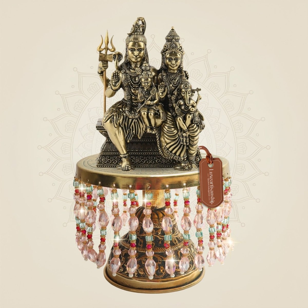 Brass Shiv Parivar Idol on Decorative Chowki 9" - Luxeartisanship