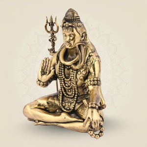 Brass Shiva in Dhyan Pose Idol 4.25" – Serene Mahadeva Statue - Luxeartisanship