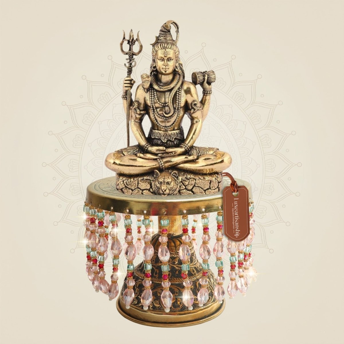 Brass Shiva Meditation Idol on Chowki – Balanced Sitting Layout 9.5" - Luxeartisanship