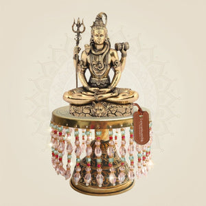 Brass Shiva Meditation Idol on Chowki – Balanced Sitting Layout 9.5" - Luxeartisanship