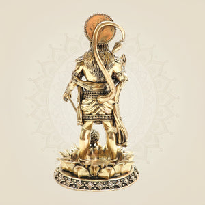 Brass Standing Hanuman Idol on Lotus – Superfine Finish Pooja Murti 8"