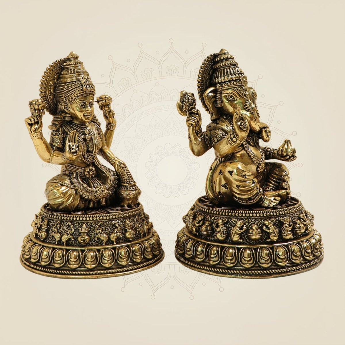 Brass Superfine Laxmi Ganesh Idol Set – 5" Wealth & Prosperity Murti - Luxeartisanship