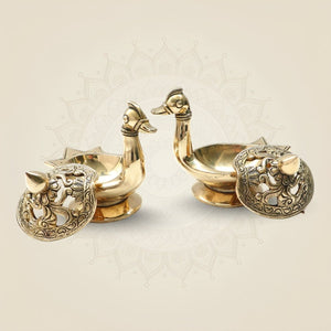 Brass Swan Dhoop Dani Stand Set of 2 – Gugal Burner for Pooja & Mandir Use - Luxeartisanship