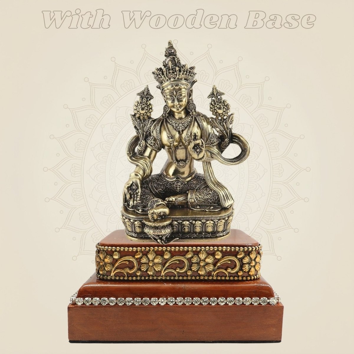 Brass Tara Maa Idol on Wood Base Sacred Display