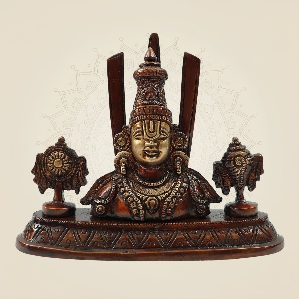 Brass Tirupati Balaji with Trisul – 5.75 Inch Idol in Colored Patina & Butter Finish - Luxeartisanship
