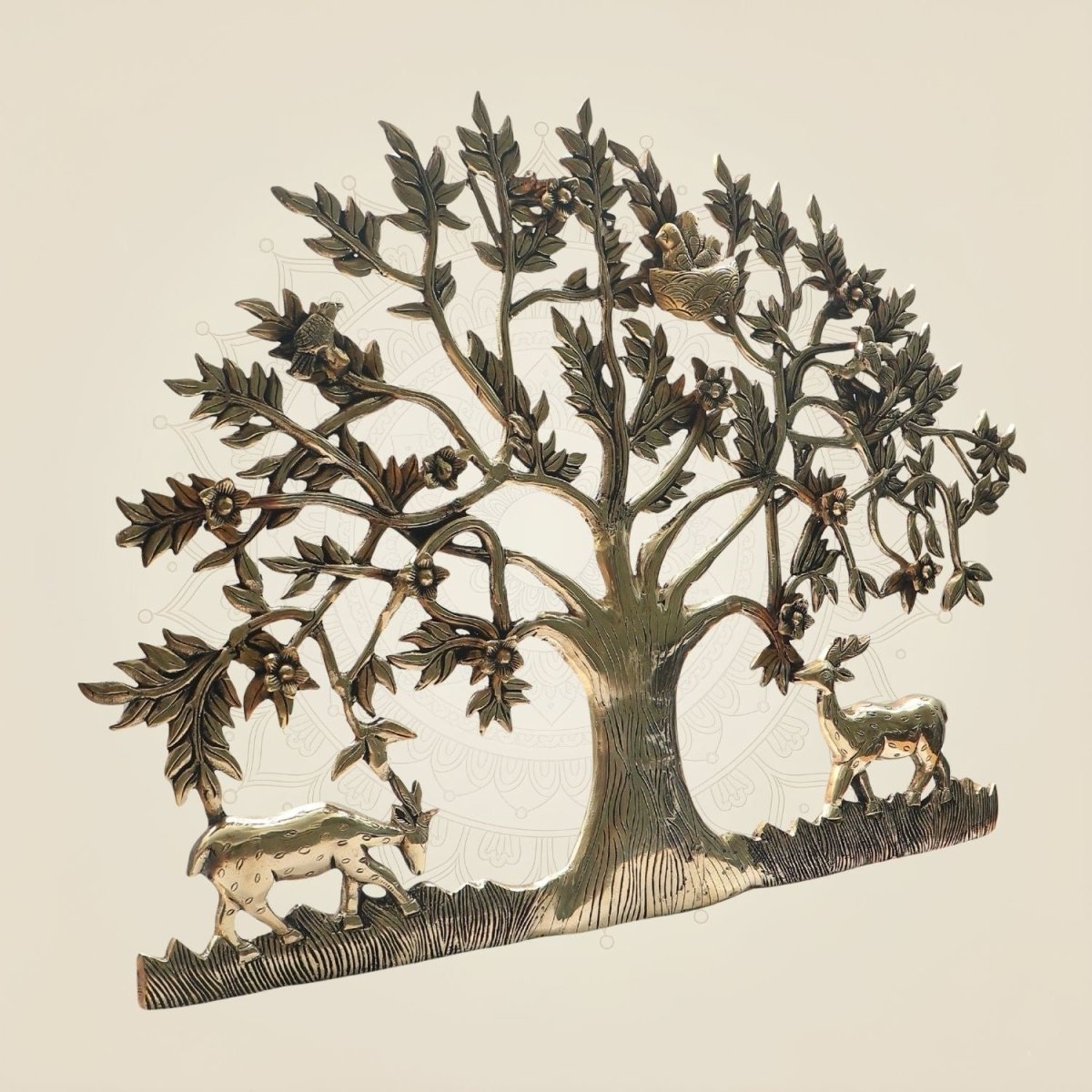Brass Tree of Life Wall Art 22" - Kalpavruksha with Deer & Birds for Auspicious Décor - Luxeartisanship