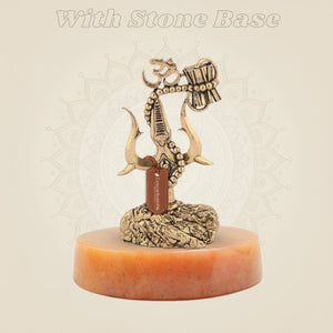 Brass Trishul with Damru & Om with stone base