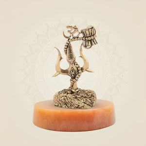 Brass Trishul with Damru & Om with stone base