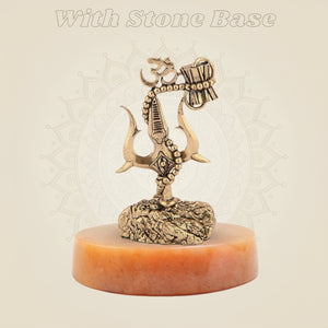 Brass Trishul with Damru & Om with stone base