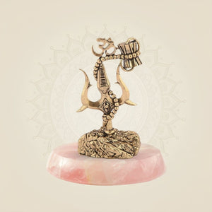 Trishul with Damru & Om in brass with stone base