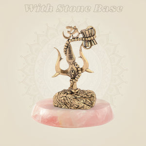 Trishul with Damru & Om in brass with stone base