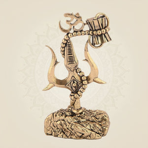 Brass Trishul with Damru & Om