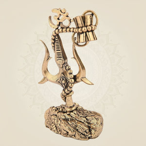 Brass Trishul with Damru & Om Decor