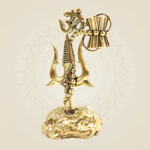 Brass Trishul with Damru & Om Decor