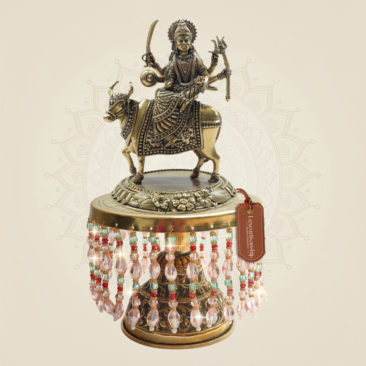 Brass Umiya Mata Idol on Chowki Goddess Murti 10" for Shakti Energy - Luxeartisanship