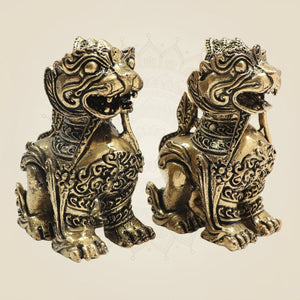 Brass Yali Guardian Lion 3"– Majestic Keeper of Strength (Set of 2) - Luxeartisanship