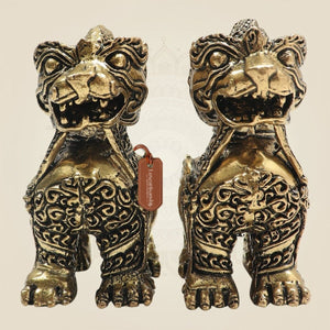 Brass Yali Guardian Lion 3"– Majestic Keeper of Strength (Set of 2) - Luxeartisanship