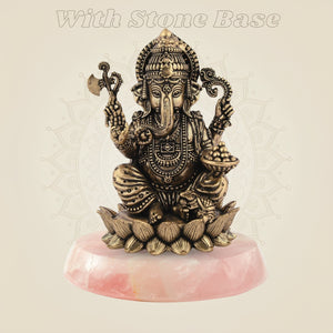 Chaturbhuj Ganesha Brass statue on gemstone base