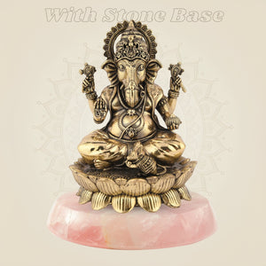 Chaturbhuj Ganesha Brass Idol with stone base