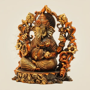 Brass multicolored Chaturbhuj Ganesha with Darbaar Statue