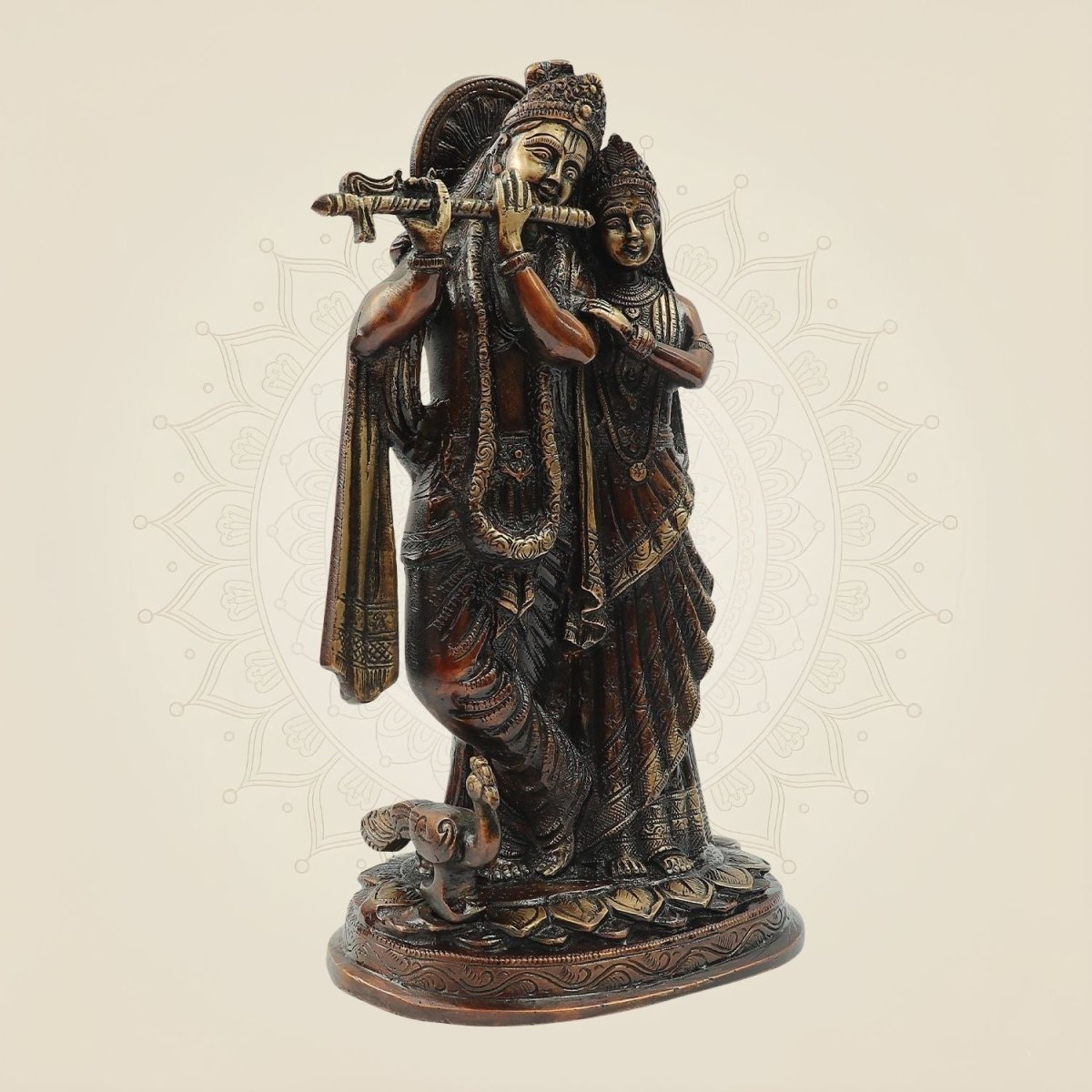 Colore Brass Radha Krishna Statue | Flute Playing Idol for Temple & Home Decor 11.75" - Luxeartisanship