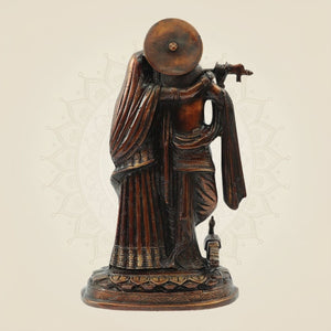 Brass Flute Playing Idol for Temple & Home