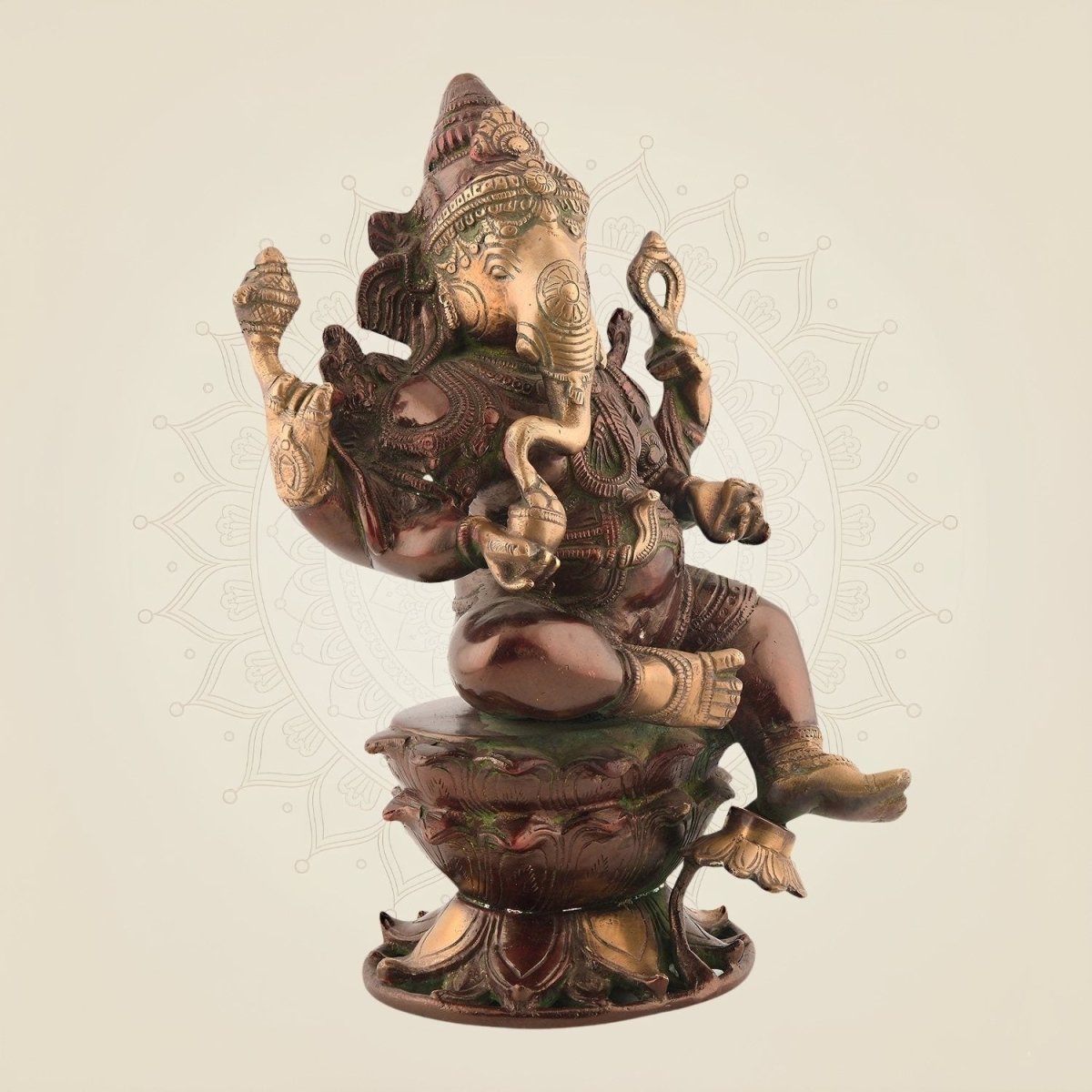 Colored Sitting Ganesha Idol – 11.5" Handcrafted Large Size Brass Murti for Home & Gift Use - Luxeartisanship