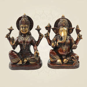 Colorful Brass Lakshmi Ganesh Idol Pair 8"