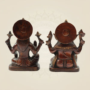 Colorful Brass Lakshmi Ganesh Idol Pair 8" | Decorative Laxmi Ganesha Statue for Temple & Home