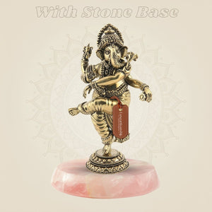 Dancing Ganesha Brass Idol with gemstone base