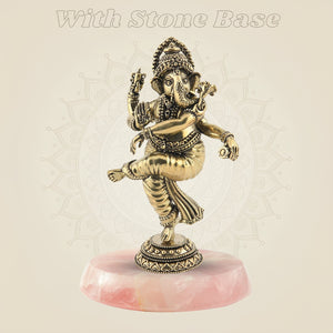 Dancing Ganesha Brass Idol with gemstone base