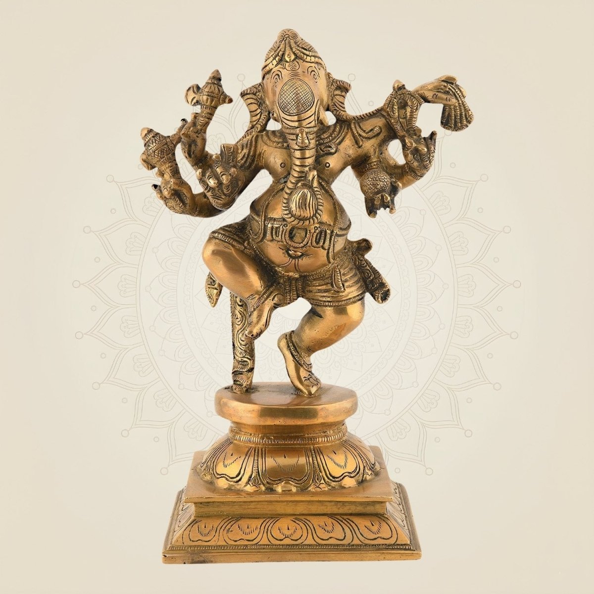 Dancing Ganesha Brass Idol 9.5"