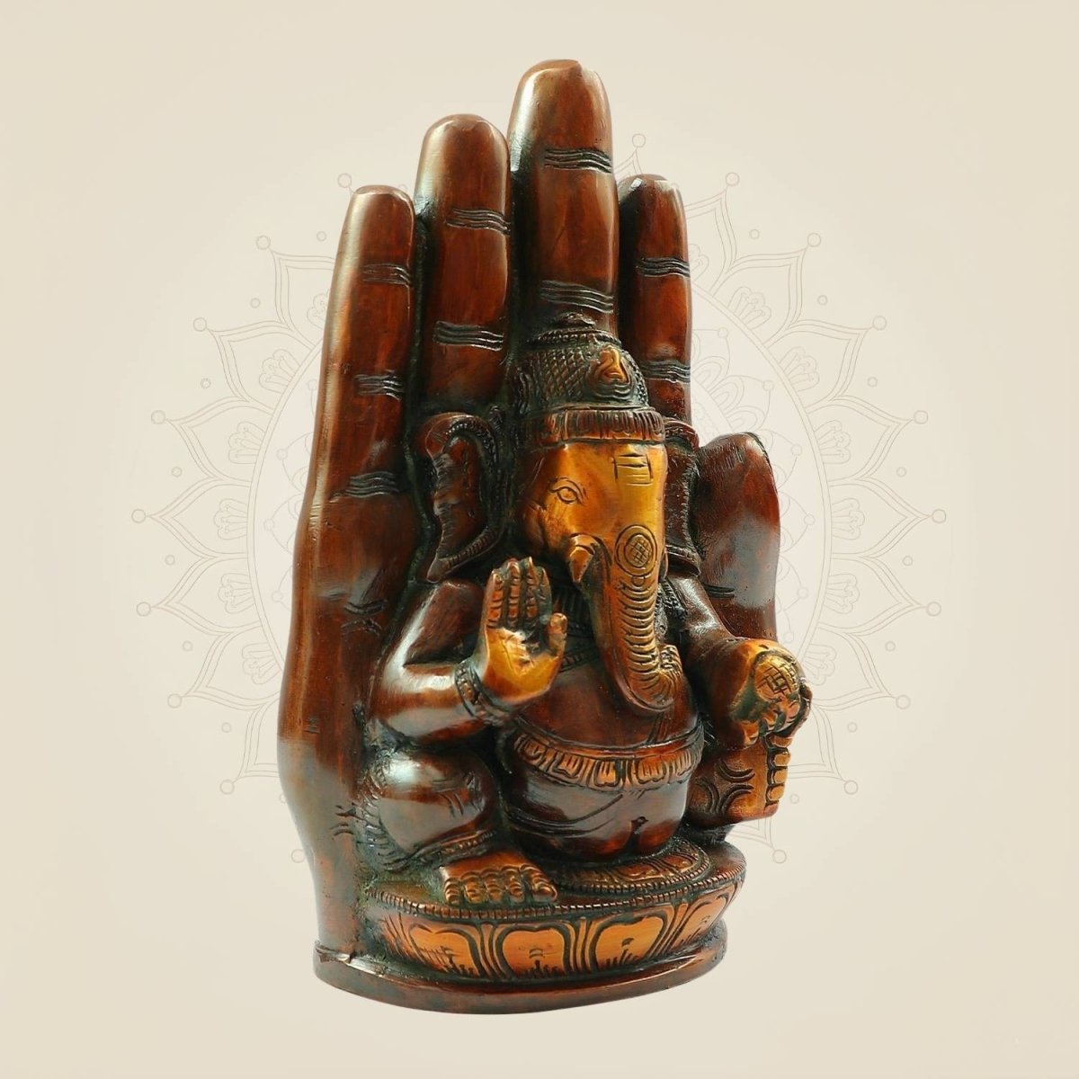 Brass Ganesh Murti 9" Embossed on Hand Design