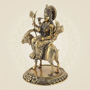 Durga Maa with Goat Brass Statue