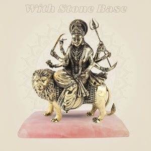 Durga Mata on Lion Brass Idol 4"– Handcrafted Statue for Wealth & Divine Blessings - Luxeartisanship