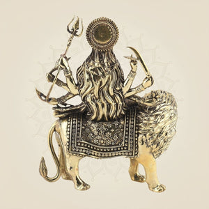 Durga Mata with Lion Idol in brass