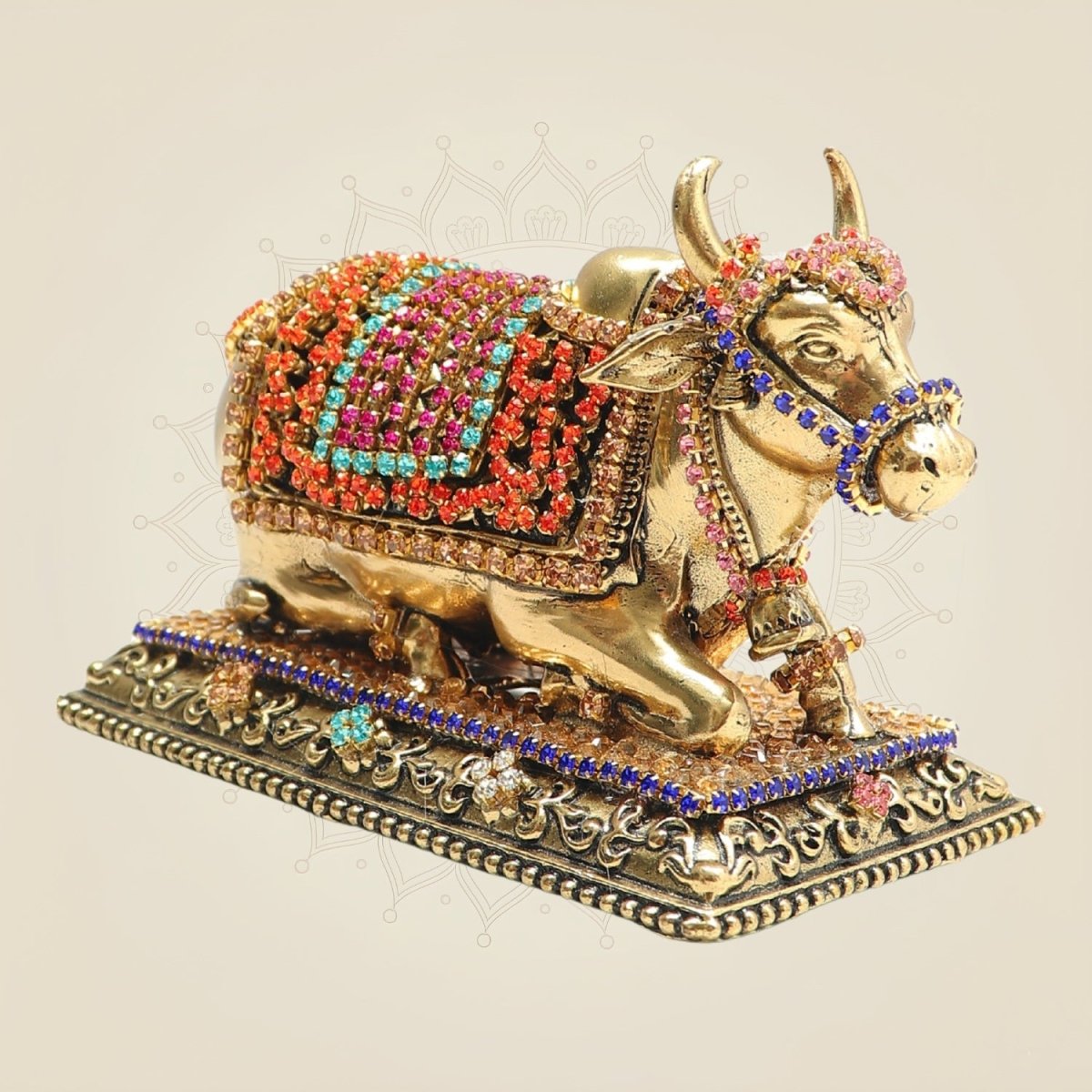 Elegant Brass Nandi Bull Statue with Rhinestone Work – 3 Inch - Luxeartisanship