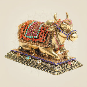 Elegant Brass Nandi Bull Statue with Rhinestone Work – 3 Inch - Luxeartisanship