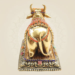 Elegant Brass Nandi Bull Statue with Rhinestone Work – 3 Inch - Luxeartisanship