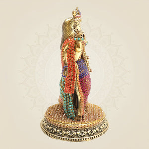 Elegant Brass Radha Krishna Murti with Rhinestone Detailing – 5.5 Inch - Luxeartisanship