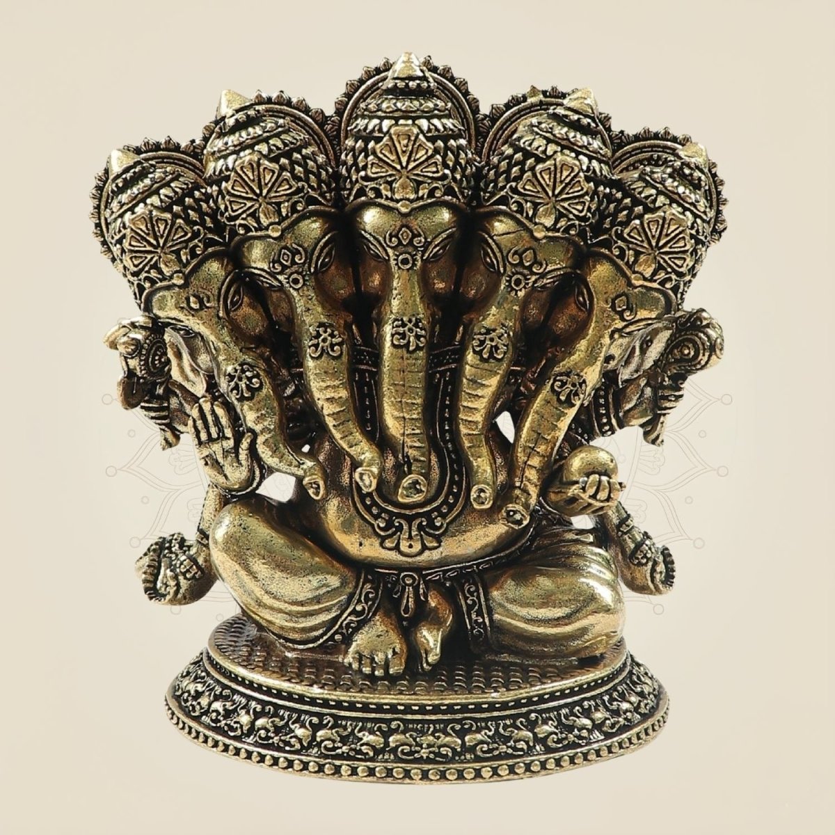 Elegant Panchmukhi Ganesh Brass Statue with Oval Base