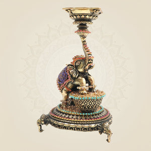 Elephant Brass Diya 6 Inch Oil Deepam with Rhinestone Work - Luxeartisanship