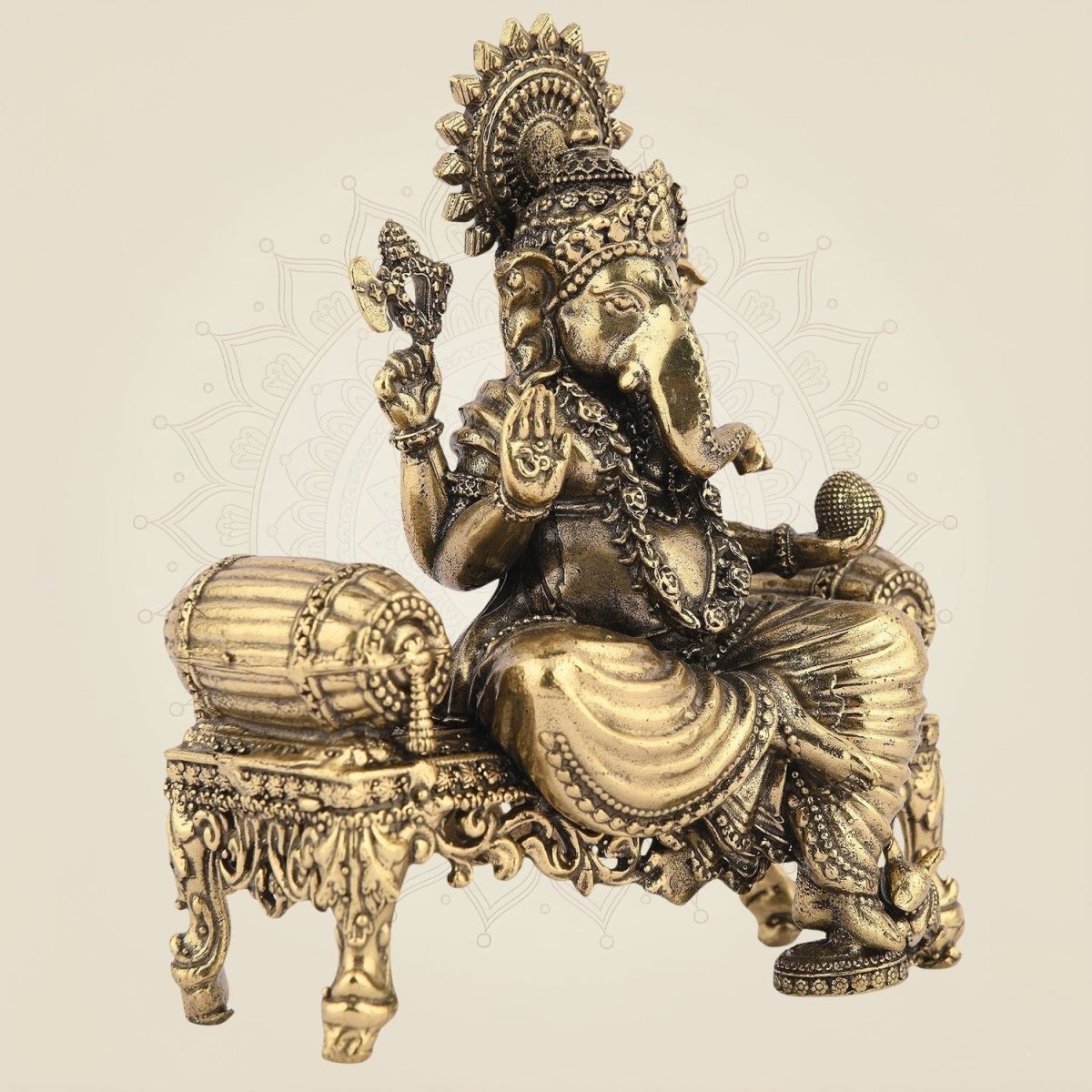 Ganesh on Singhasan brass statue